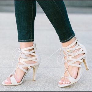 Nude lace up sandal